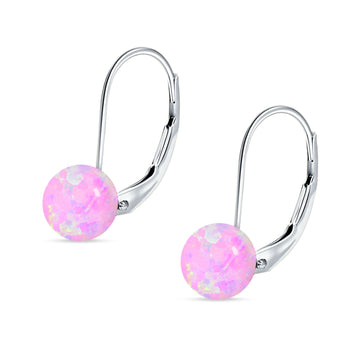 Round Lab Created Pink Opal Leverback Earrings 925 Sterling Silver Wholesale